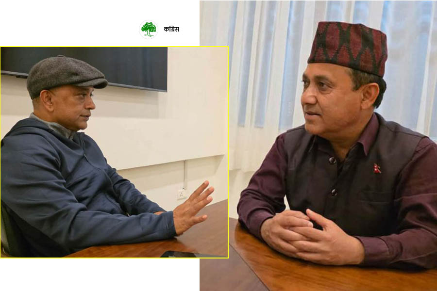Gagan Thapa meeting Bishwaprakash Sharma in Kathmandu after Nepal election defeat.