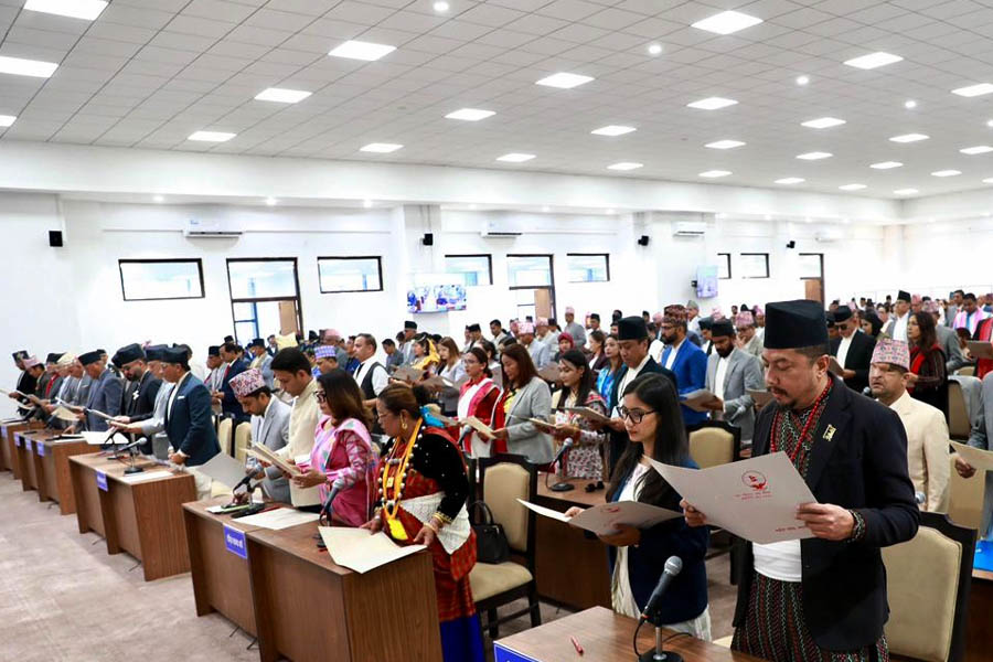 Nepal MPs in traditional dress during first House of Representatives meeting