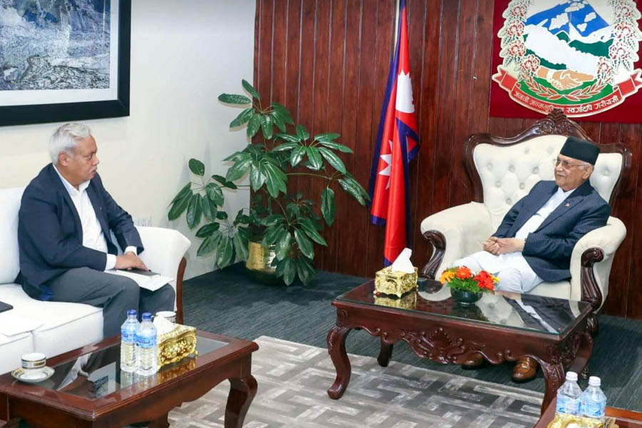 Indian Ambassador to Nepal Naveen Srivastava met Prime Minister KP Sharma Oli today: Nepali Embassy in Delhi urges Nepalis in India to remain alert and safe