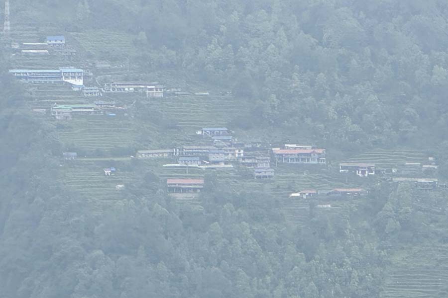 The Annapurna Base Camp trekking route near Upper Sinuwa illuminated by Nepal's national electricity grid, improving services for trekkers and local businesses.
