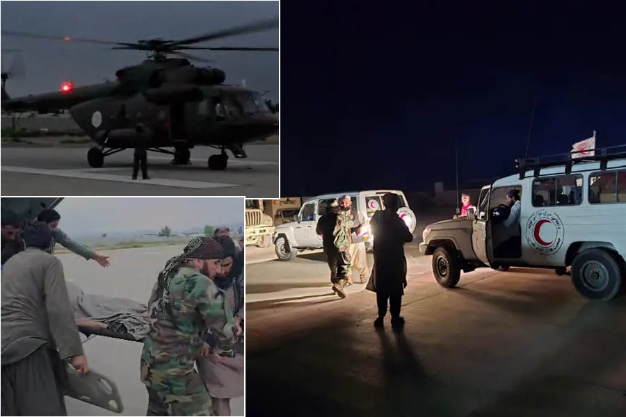 Rescue workers clearing debris in Jalalabad, Afghanistan, following a 6.0 magnitude earthquake near the Pakistan border in 2025, with homes and villages destroyed and hundreds injured