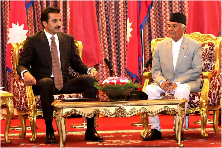 President Ramchandra Poudel hosting dinner for Amir of Qatar Sheikh Tamim bin Hamad Al Thani at Sheetal Niwas, Kathmandu