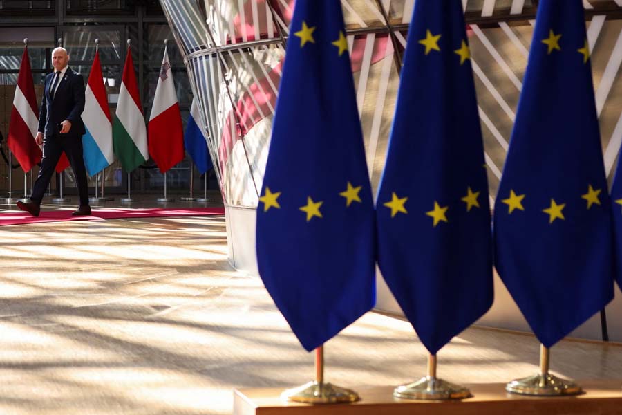 Prime Minister of Latvia Andris Kulbergs arrives to attend the European Union leaders' summit in Brussels, Belgium