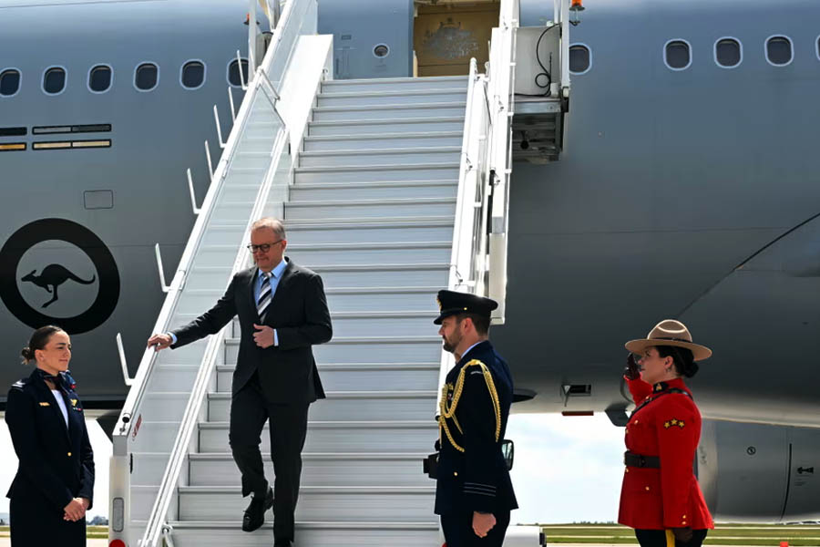 Anthony Albanese lands in Canada for the G7 summit; he will meet EU leaders to discuss security ties.