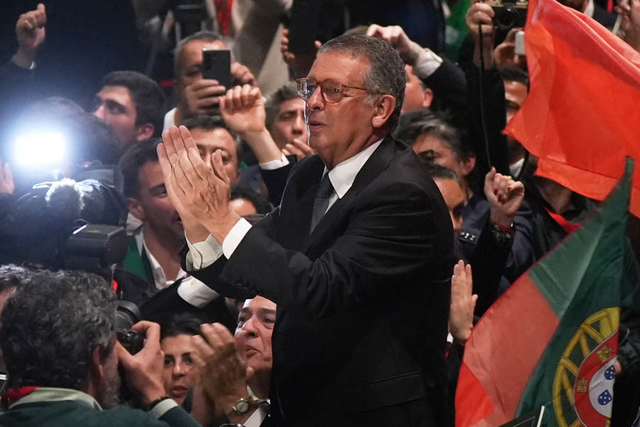 António José Seguro celebrates his victory in Lisbon on Sunday evening after winning the Portuguese presidential election despite André Ventura’s Chega party securing 33.2% of the vote.