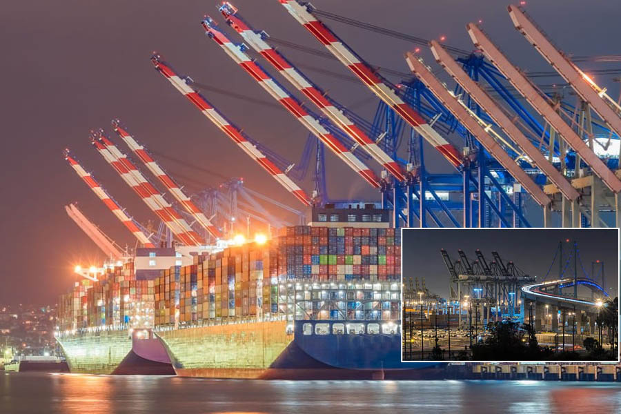 Cargo containers stacked at the Port of Los Angeles highlight the scale of US trade activity affected by tariff policies.