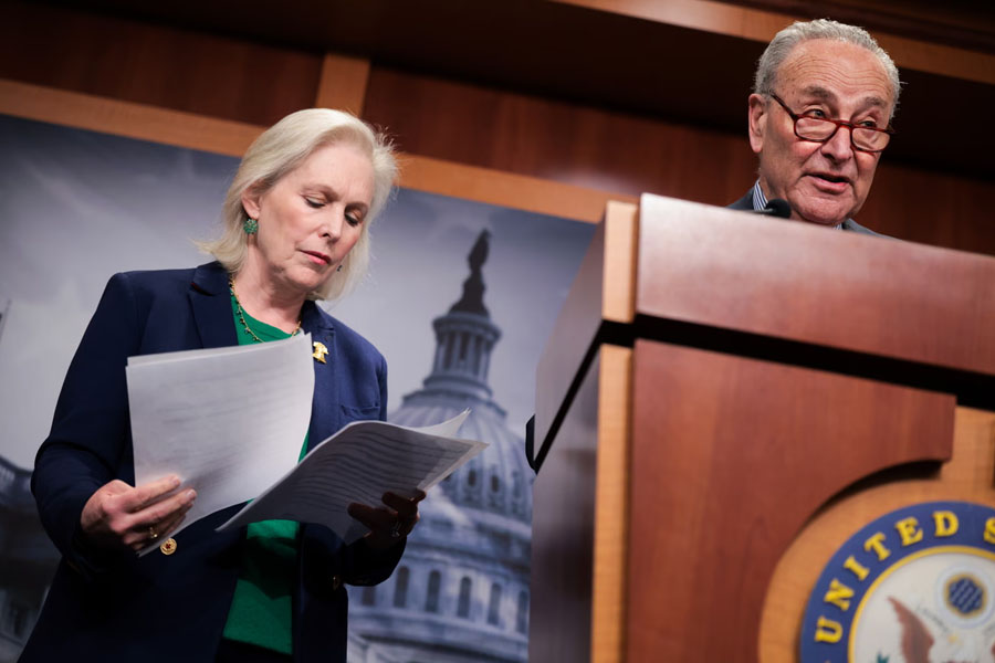 Senate Minority Leader Chuck Schumer and Senator Kirsten Gillibrand during a news conference last year in Washington