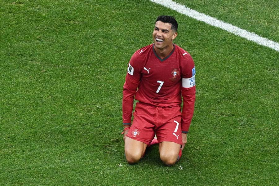 Portugal's Cristiano Ronaldo reacts after just failing to find the net