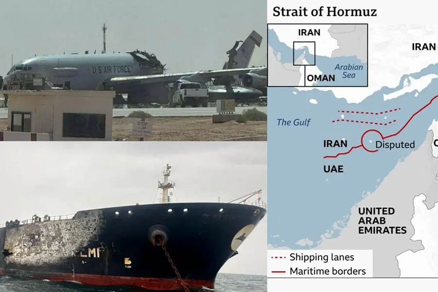 A destroyed US command and control aircraft at an air base in Saudi Arabia, in an image shared alongside a message by Iran's foreign minister Abbas Araghchi.