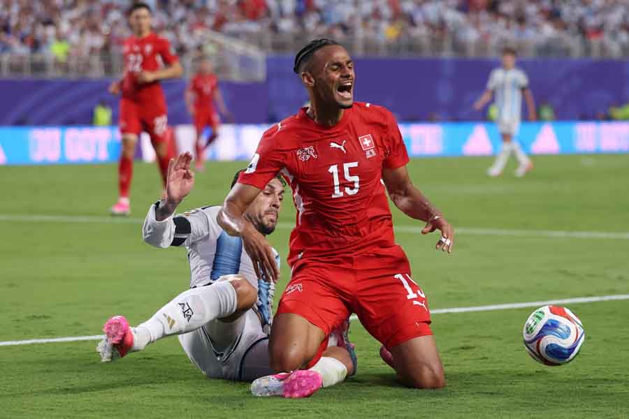 Djibril Sow is fouled by Leandro Paredes
