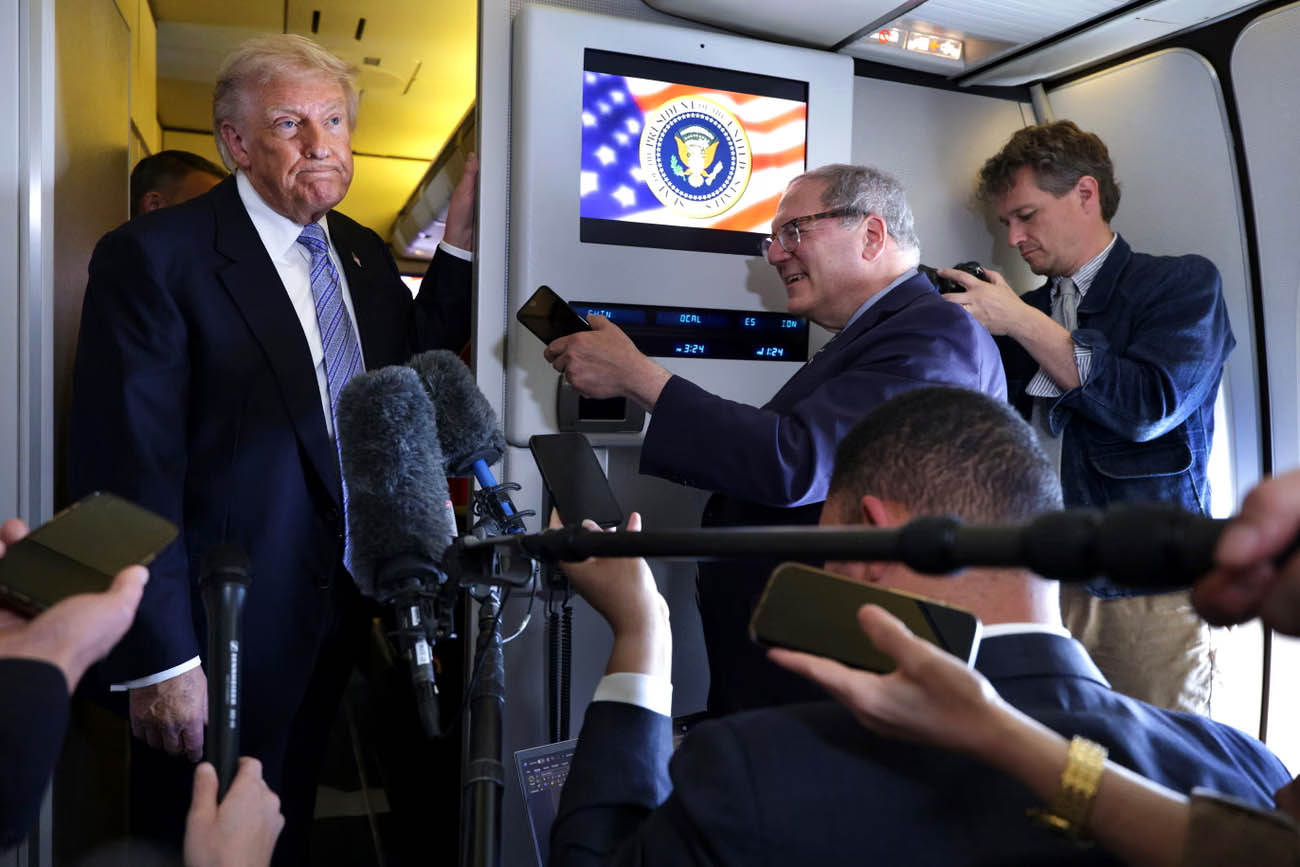 Donald Trump speaking on Air Force One