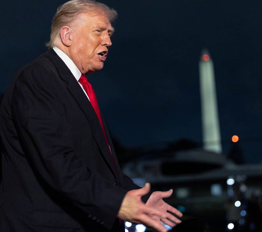 Donald Trump on the South Lawn of the White House, speaking
