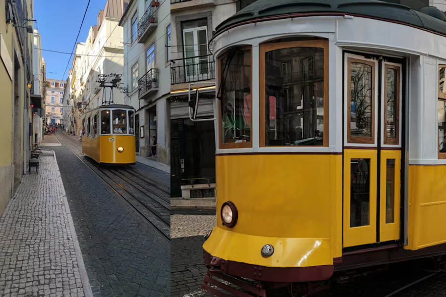 Elevador da Glória funicular railway in Lisbon connecting Restauradores Square with Bairro Alto, a famous Portuguese landmark.