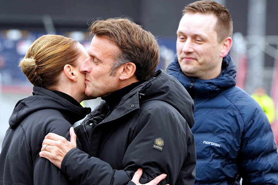 French president is first foreign head of state to visit Arctic territory since US president made comments