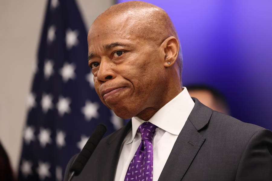 New York City Mayor Eric Adams delivers a social media video message announcing he is ending his re-election campaign on Sunday.