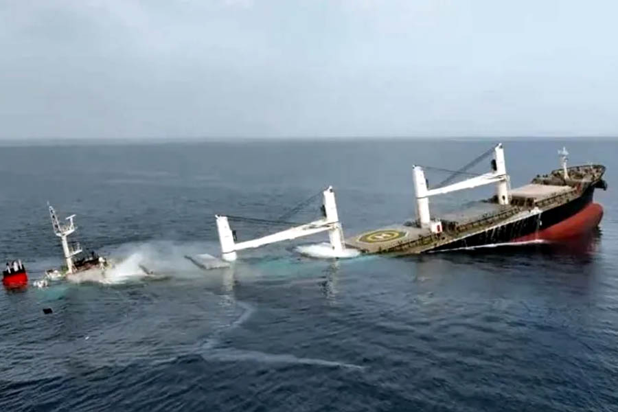 Footage released by the Houthis shows the Liberian-flagged Eternity C sinking in the Red Sea after being struck by rocket-propelled grenades.