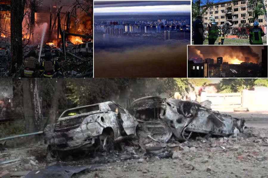 Explosions light up the Kyiv skyline during an intense all-night drone and missile assault by Russia, which Ukraine claims was meant to publicly humiliate Donald Trump following his call with Vladimir Putin.