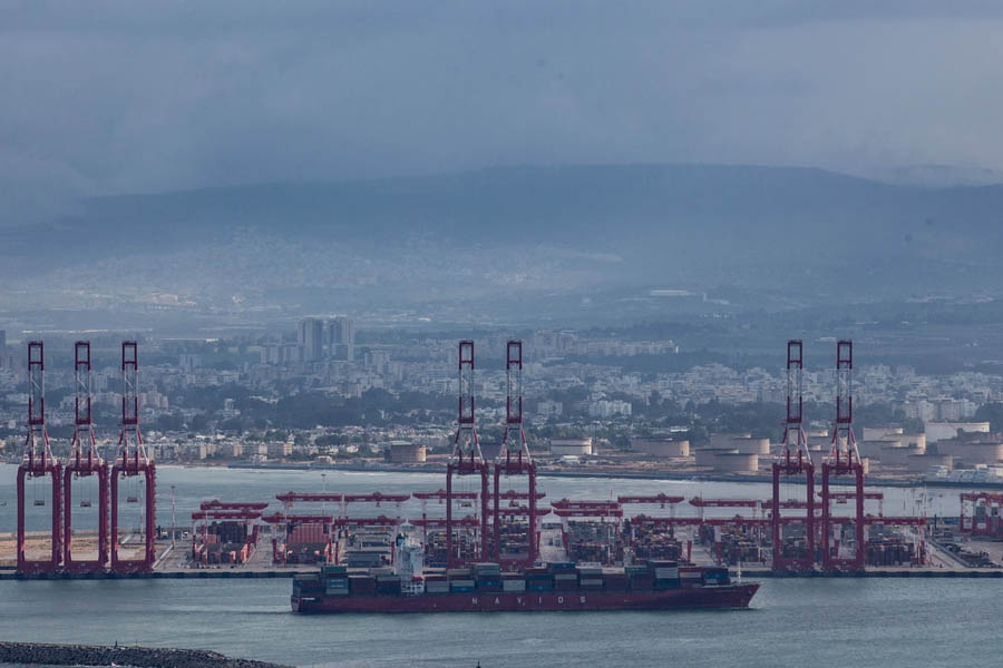 Haifa commercial shipping port in Israel
