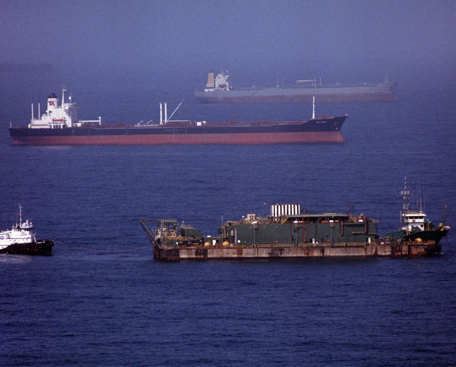Oil supertankers and merchant marine ships in the Fujairah anchorage, just off the strait of Hormuz