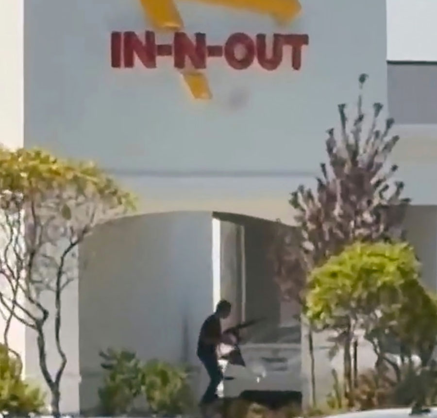 A witness captured this image at the scene of the shooting at an In-N-Out Burger restaurant in Twin Falls, Idaho. Multiple people were killed and others injured in the attack.