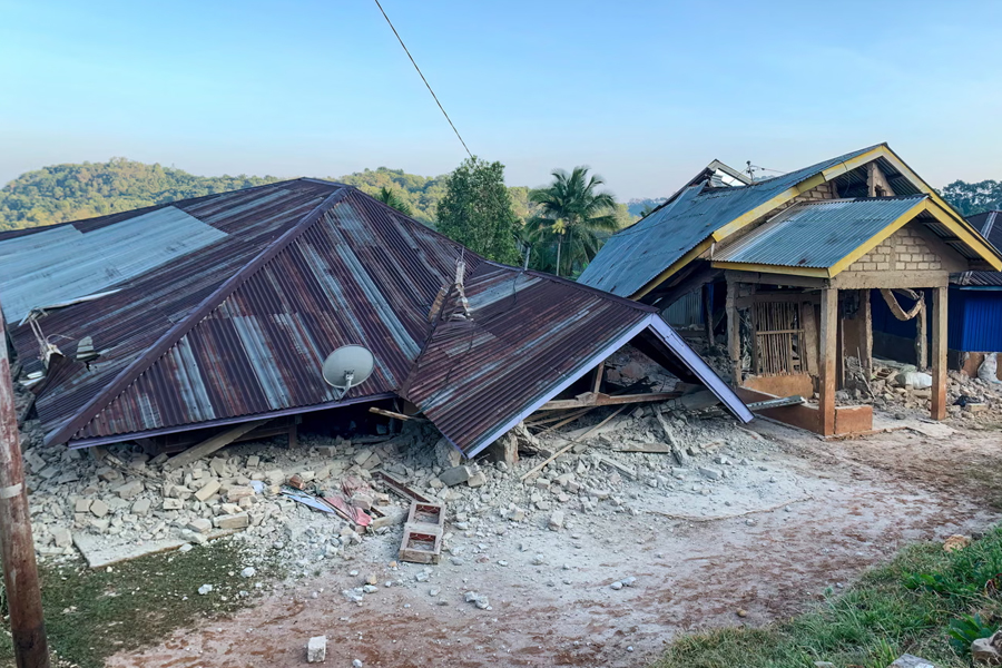 Houses were damaged by the 7.7-magnitude earthquake in Ruteng, Manggarai, East Nusa Tenggara, on 15 August 2026