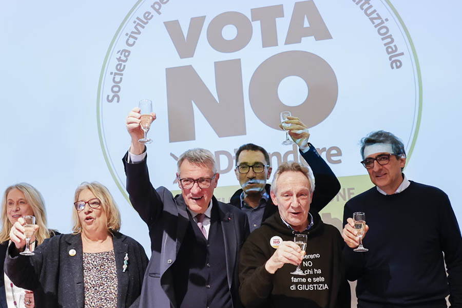 Supporters of the No campaign celebrating in Rome following Italy’s referendum result rejecting judiciary reforms