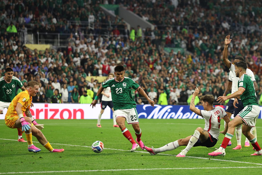 John Stones just about clears for England against Mexico