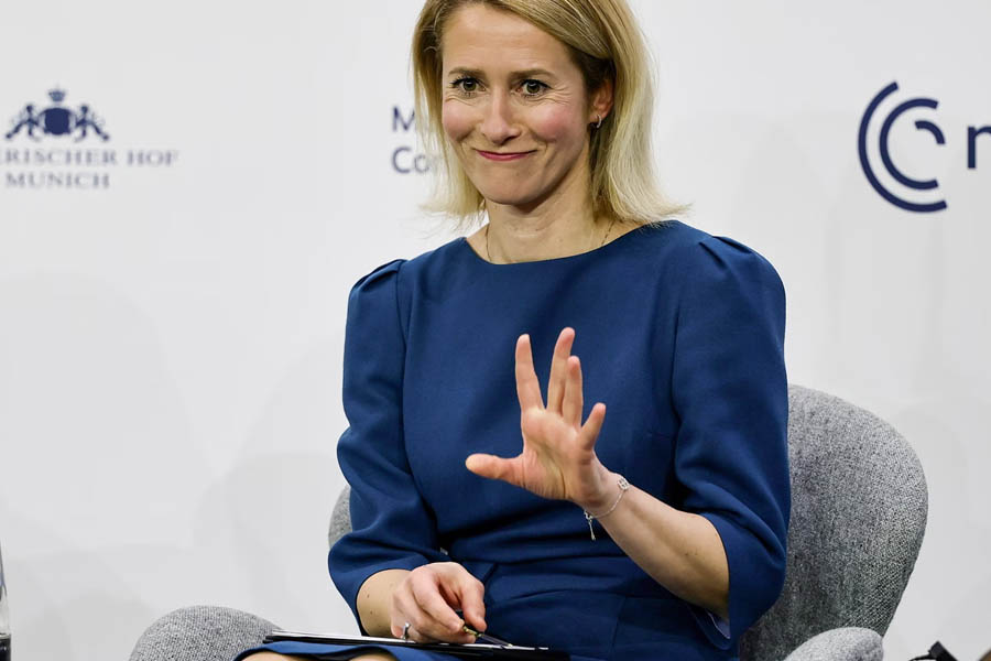 EU foreign policy chief Kaja Kallas speaking at the Munich Security Conference, stating that the charter of Donald Trump’s Board of Peace excludes mentions of Gaza and the UN.