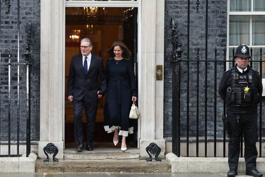 Keir Starmer and Victoria Starmer leaving Downing Street