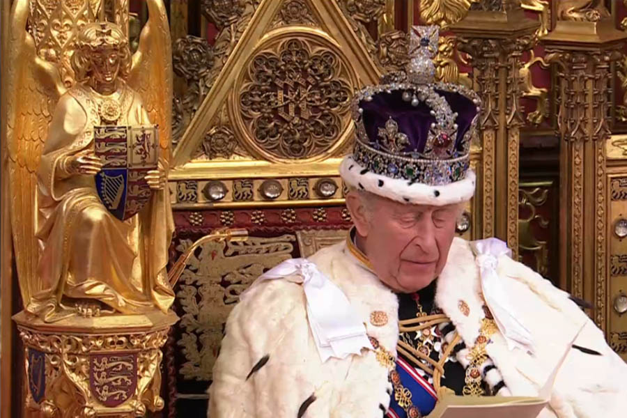 King Charles III delivers the King's Speech during the State Opening of Parliament at the Palace of Westminster in London.
