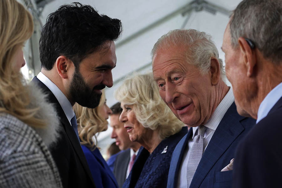 King Charles, with Queen Camilla beyond him, and New York City mayor Zohran Mamdani visit at the 9/11 memorial in New York City on Wednesday.