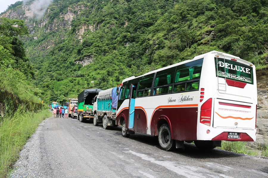 Mugling-Kathmandu road blocked due to road collapse in Krishnabhir