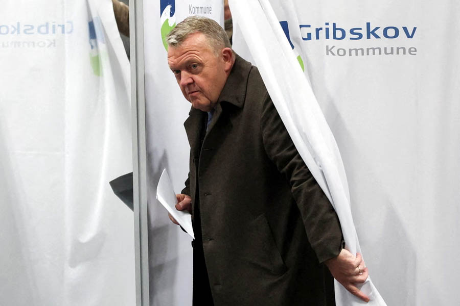 Lars Løkke Rasmussen casting his vote at a polling station in Graested, Denmark