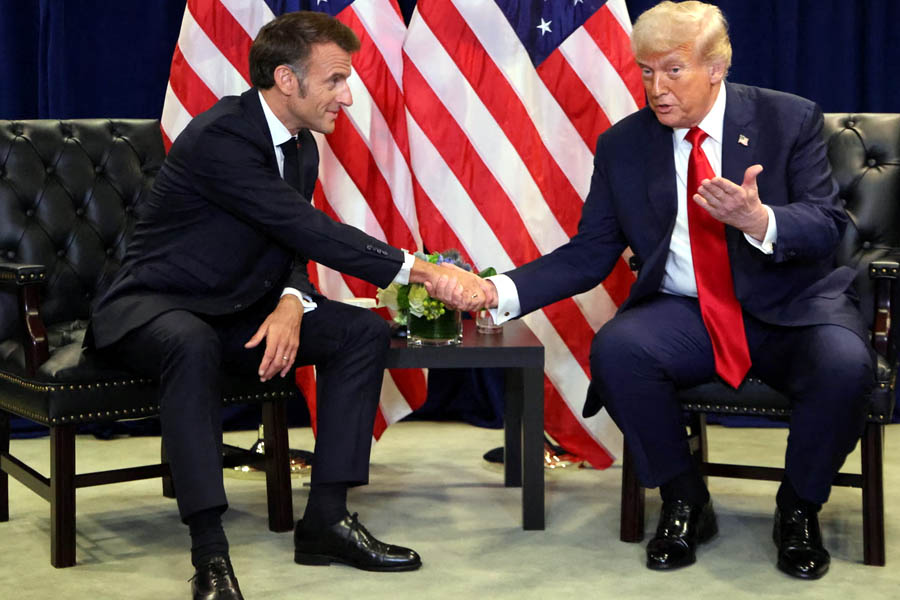 Emmanuel Macron speaking about his direct appeal to Donald Trump for peace in the Middle East.