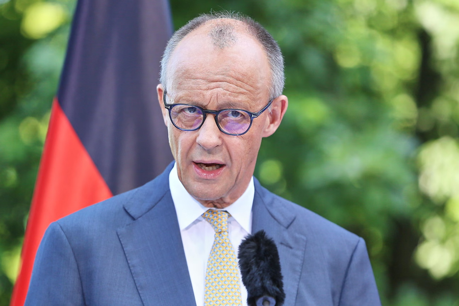 German chancellor Friedrich Merz speaking after a coalition committee meeting in Berlin, Germany.
