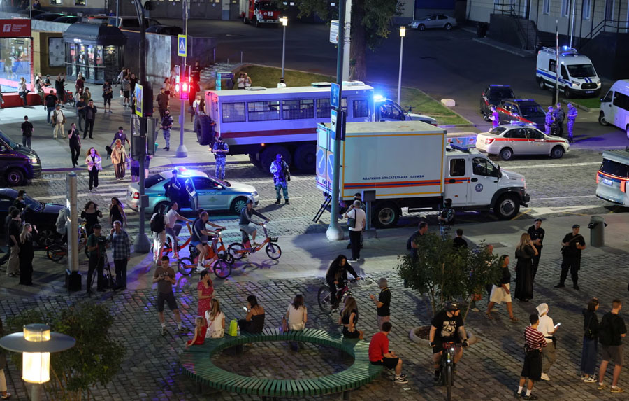 The scene in central Moscow after the blast near an Italian restaurant. Three people were killed and at least 21 injured in the explosion.
