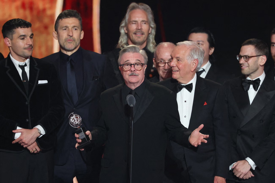 Nathan Lane accepts the Tony award for Best Revival of a Play for Death of a Salesman