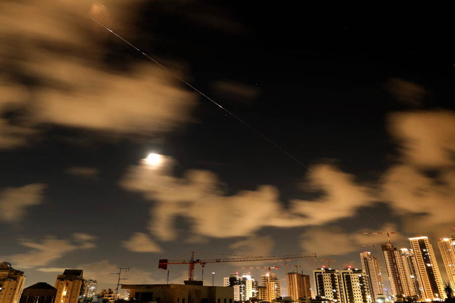 Rocket trails above Netanya, Israel