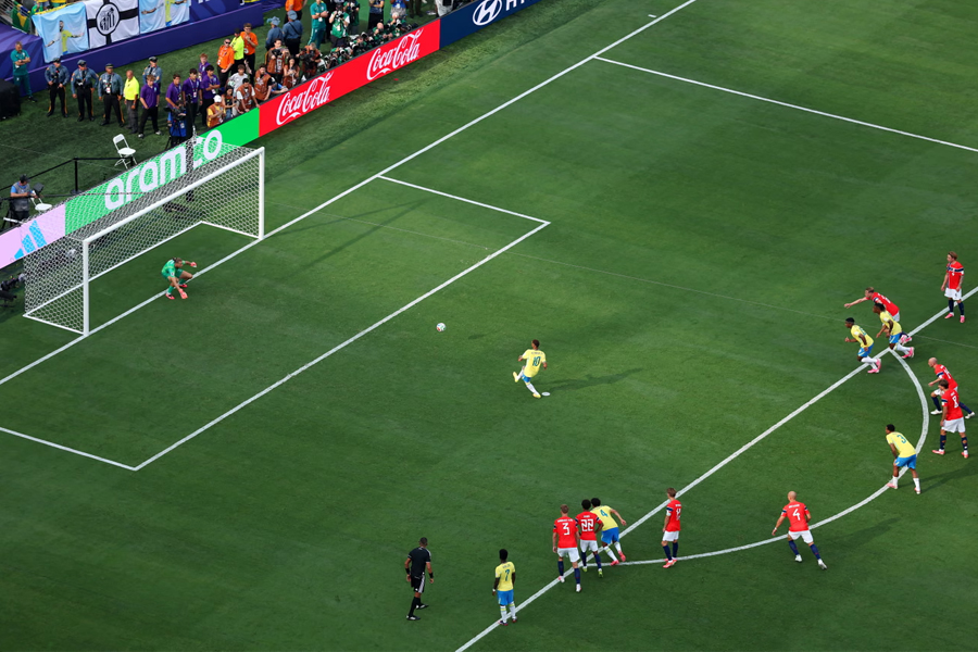 Neymar Jr of Brazil converts the penalty against Norway