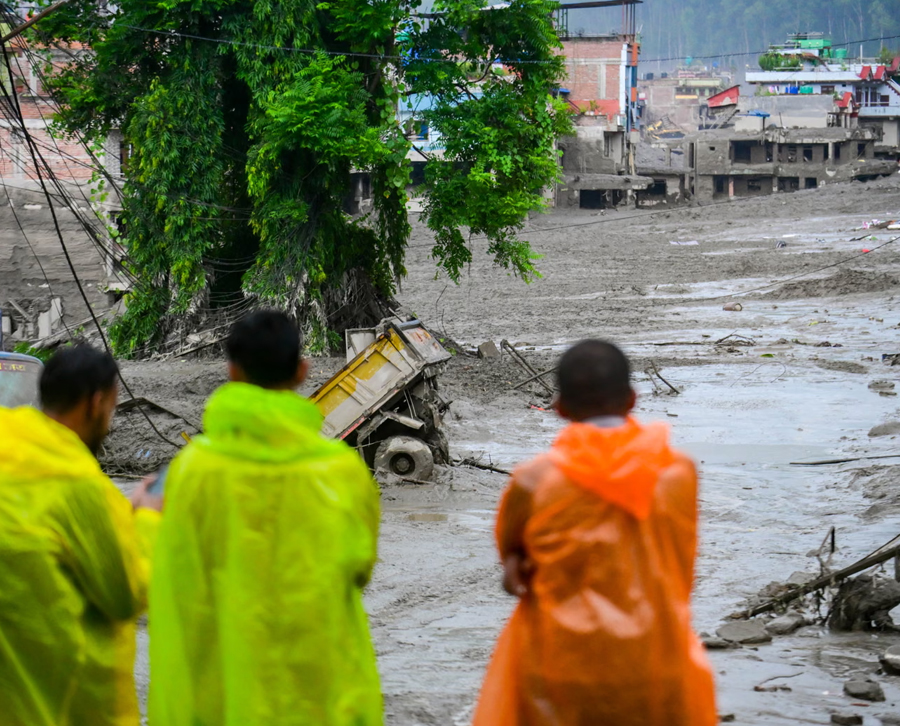 The aftermath of the flooding and mudslides along the Trishuli River in Nuwakot, Nepal, on Wednesday.