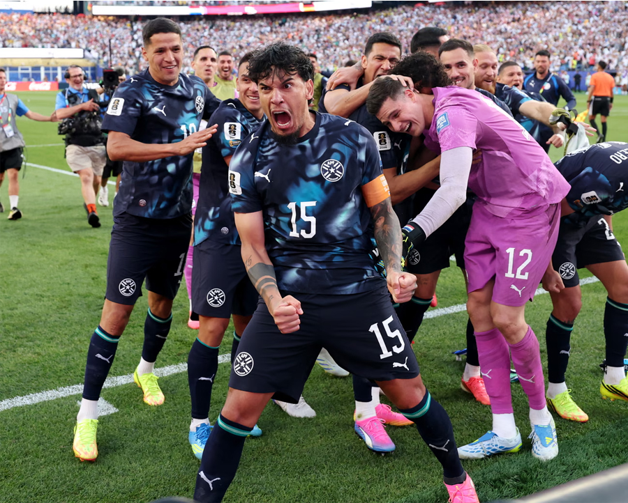 The Paraguay celebrations start after their 4-3 win on penalties at Boston Stadium