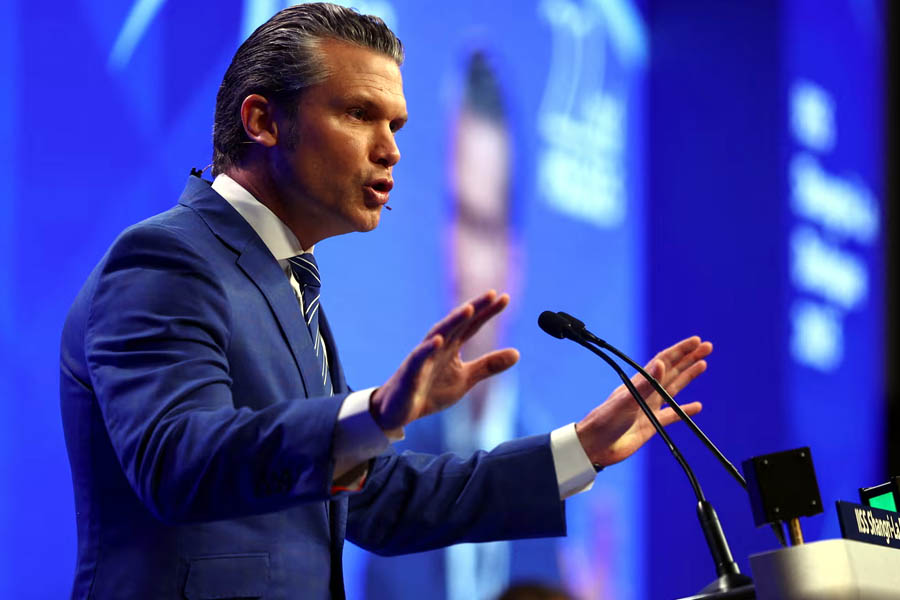 US defense secretary Pete Hegseth speaks at the IISS Shangri-La Dialogue security summit in Singapore