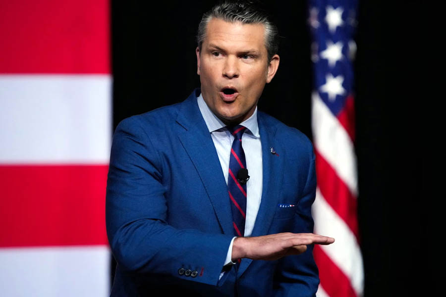 Pete Hegseth speaking at the Pentagon after directing a 20% reduction of US military four-star generals and admirals.