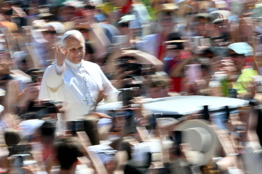 Pope Leo XIV greeting pilgrims from the popemobile in St. Peter's Square at the Vatican during his weekly general audience.