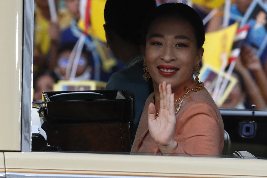 Princess Bajrakitiyabha Mahidol of Thailand, pictured waving to crowds during a procession in Bangkok on 1 November 2020. The princess has died at age 47 after nearly four years in a coma.