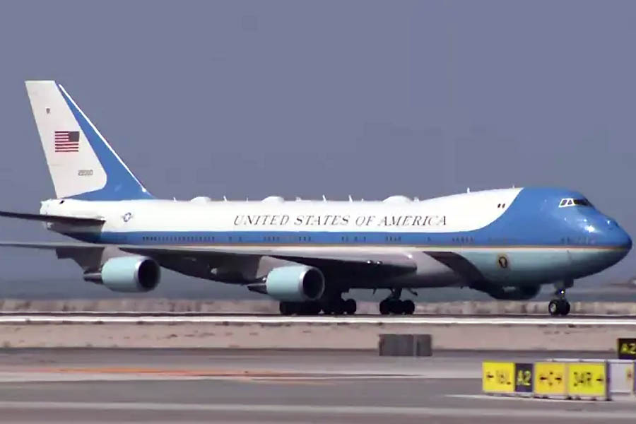 The plane carrying Donald Trump has just touched down at Hamad International Airport in Doha, the capital of Qatar.