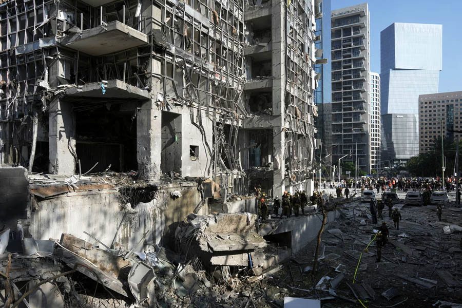 Wires of damage in the town of Ramat Gan, just east of Tel Aviv
