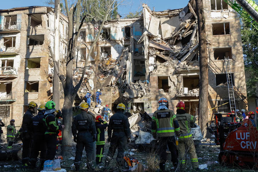 In recent attack in Kyiv by Russia at least 14 people were killed and five civilian apartment blocks badly damaged.