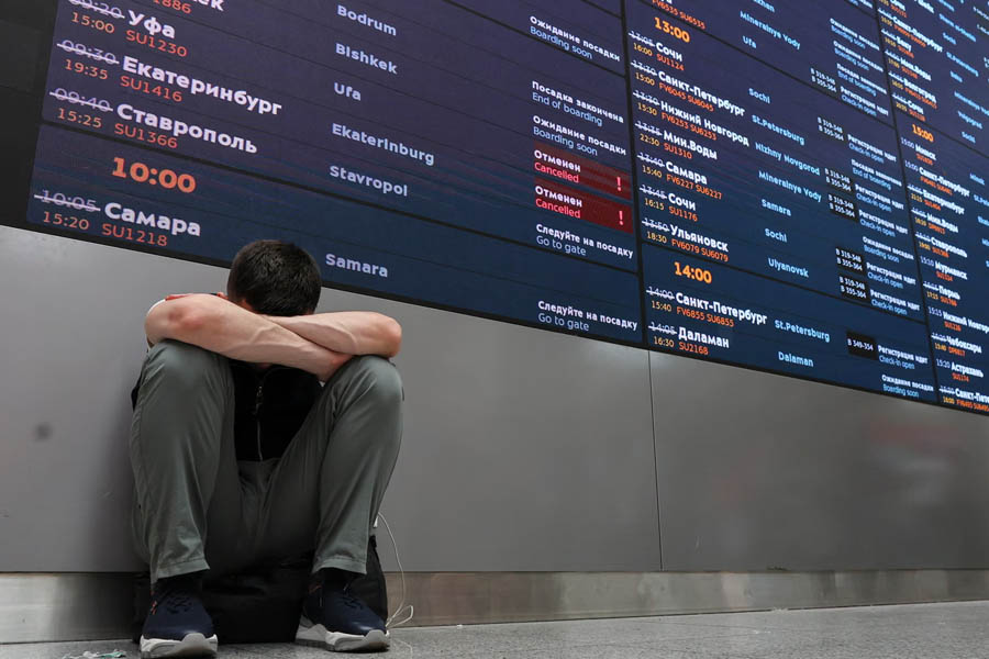 Sheremetyevo Airport in Moscow with flights halted amid Ukrainian drone attacks targeting the city and nearby areas.