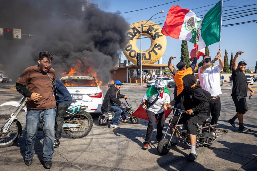 Trump authorizes 2,000 national guard troops to deploy to LA amid Ice protests; California governor calls move ‘purposefully inflammatory’ and says it will ‘escalate tensions’ amid immigration crackdown